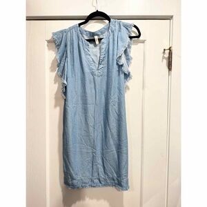 Elan Denim Chambray Fringe Dress M Blue Western Festival Boho Cowgirl Rodeo